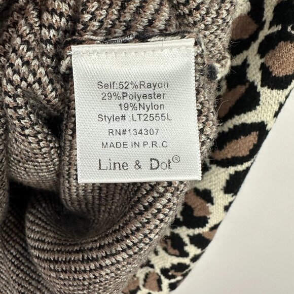 Line & Dot Leopard Sweater Women L Mock Neck Balloon Sleeve Animal Print Chic - Picture 5 of 7